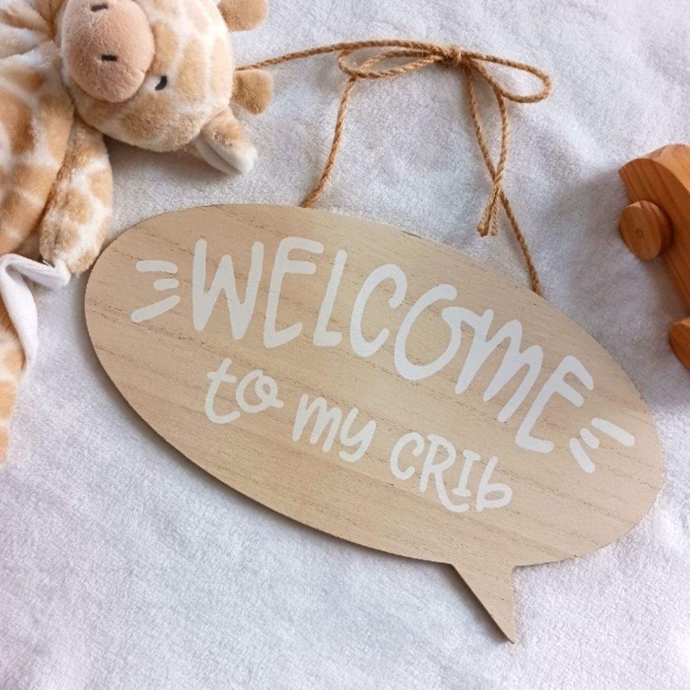 Baby Nursery Wooden Wall Decor Sign Plaque "Welcome To My Crib"